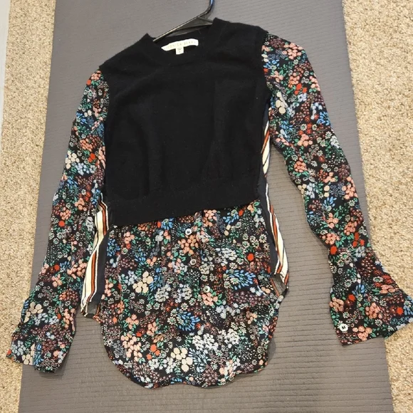 Veronica Beard Black Floral Long Sleeve Blouse - Picture 2 of 4